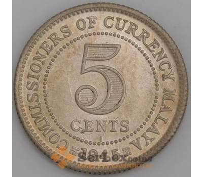 Малайя монета 5 центов 1945 КМ3а aUNC арт. 47530
