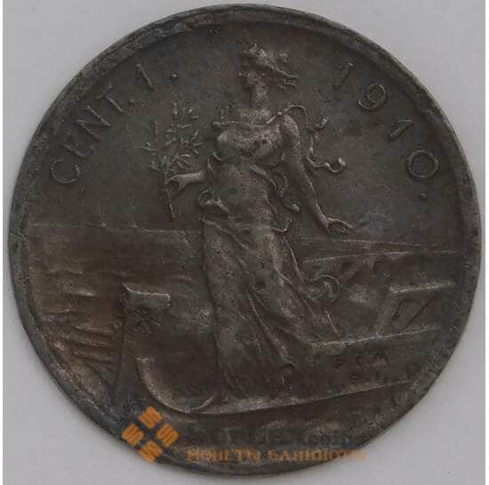Италия 1 чентезимо 1910 КМ40 F арт. 41757