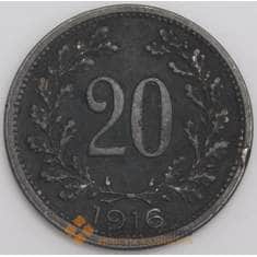 Австрия монета 20 геллеров 1916 КМ2826 ХF арт. 46132