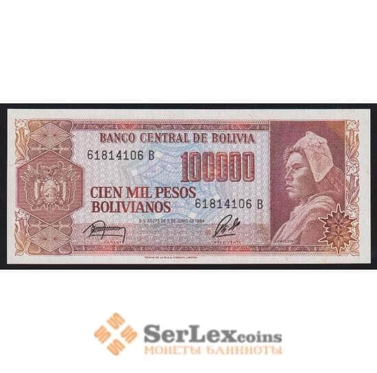 Боливия 100000 боливиано 1984 Р171а(2) UNC арт. 53082