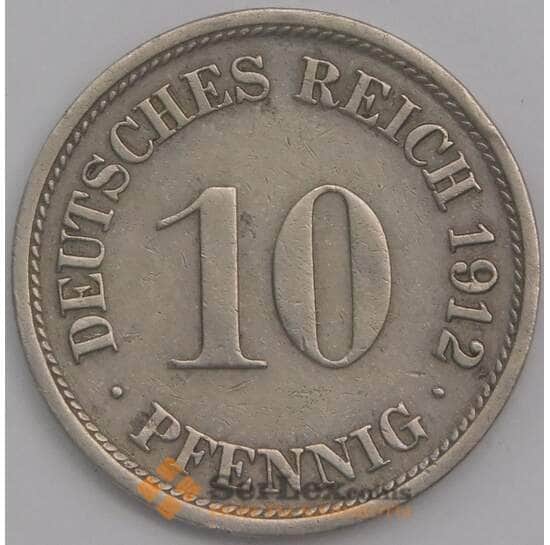 Германия монета 10 пфеннига 1912 F КМ12 XF арт. 43463