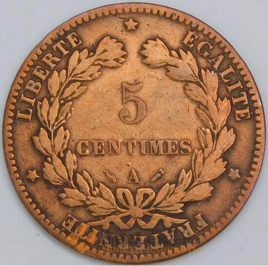 Франция 5 сантимов 1881 A КМ821 VF арт. 54906