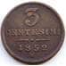 Монета Италия Ломбардия-Венеция 3 чентезимо 1852V С30.2 VF арт. С04530
