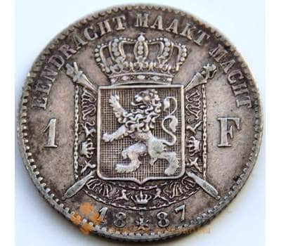 Монета Бельгия 1 франк 1887 КМ29.2 VF Серебро арт. С04533