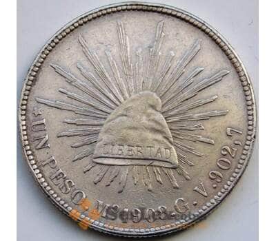 Монета Мексика 1 песо 1908 MO GV КМ409.2 XF Серебро арт. С04540