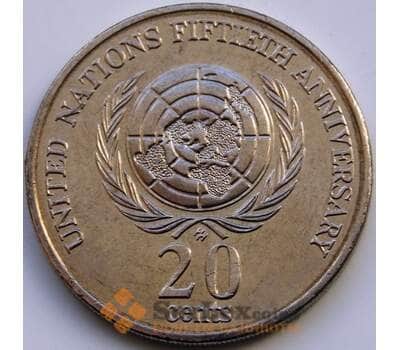 Монета Австралия 20 центов 1995 КМ295 AU 50 лет ООН арт. С04545