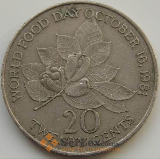 Ямайка 20 центов 1986 КМ120 VF арт. C04613