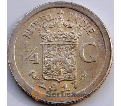 Монета Нидерландская Восточная Индия 1/4 гульдена 1917 КМ312 AU Серебро арт. С04820