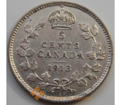 Монета Канада 5 центов 1913 КМ22 VF+ Серебро арт. С04979