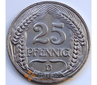 Монета Германия 25 пфеннигов 1909 D КМ18 UNC арт. С04954