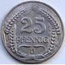 Германия 25 пфеннигов 1909 D КМ18 UNC арт. С04954