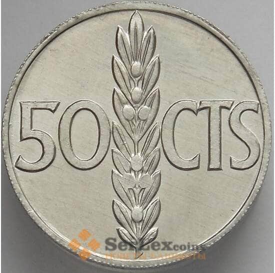Испания 50 сентимо 1966 КМ795 UNC Франко (J05.19) арт. 17011
