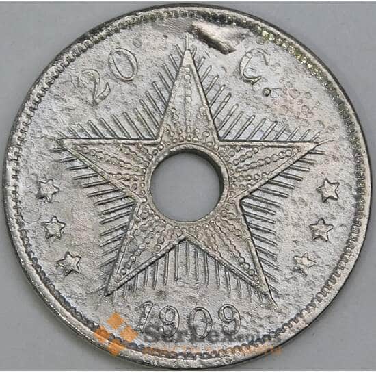 Бельгийское Конго 20 сантимов 1909 КМ14 F арт. 55250