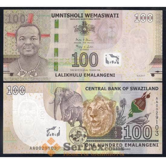 Свазиленд банкнота 100 эмалангени 2017 Р42 UNC  арт. 42476