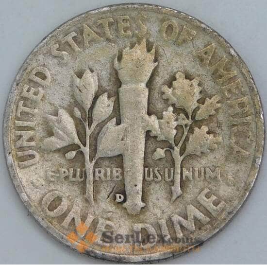 США дайм 10 центов 1952 D КМ195 F арт. 56854