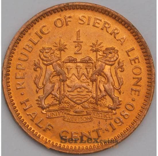 Сьерра-Леоне монета 1/2 цента 1980 КМ31 UNC арт. 43048