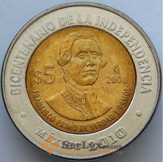 Мексика 5 песо 2008 КМ900 aUNC Франциско Рамос (J05.19) арт. 16849