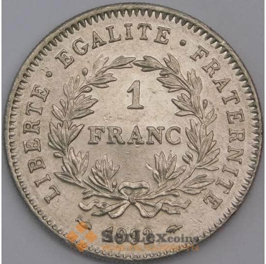 Франция монета 1 франк 1992 КМ1004 aUNC  арт. 15283
