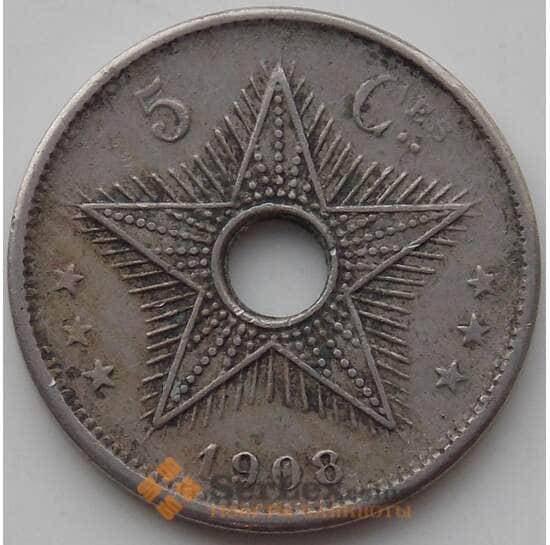 Конго 5 сантимов 1908 КМ9 XF Свободное государство Конго арт. 13014