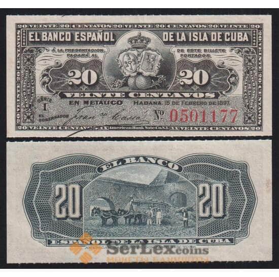 Куба 20 сентаво 1897 Р53 UNC арт. 52675