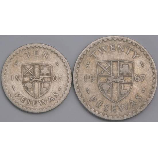 Гана набор монет 10 и 20 песева 1967 (2 шт.) КМ16-17 VF арт. 43486