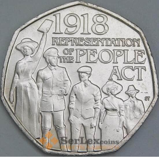 Великобритания 50 пенсов 2018 UC154 UNC Закон о народе 100 лет арт. 12954