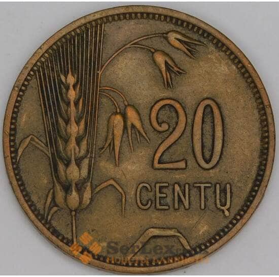 Литва 20 центов 1925 КМ74 XF арт. 53332