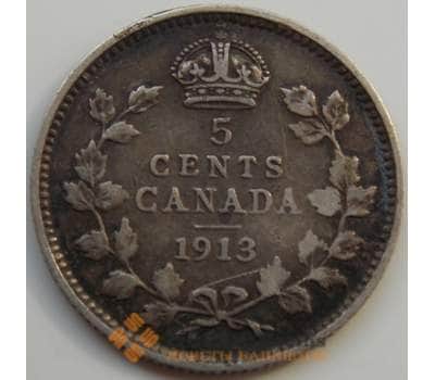 Монета Канада 5 центов 1913 КМ22 VF- Серебро арт. С04985