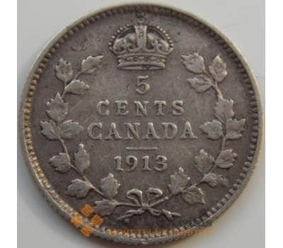 Монета Канада 5 центов 1913 КМ22 VF- Серебро арт. С04988