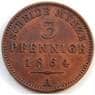 Германия - Реусс 3 пфеннига 1864 А КМ70 XF арт. С04991