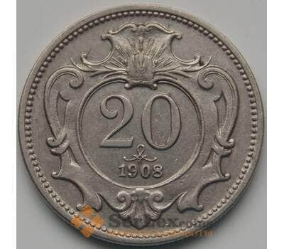 Монета Австрия 20 геллеров 1908 КМ2803 XF арт. 5089
