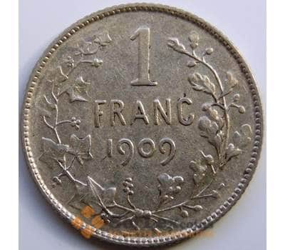 Монета Бельгия 1 франк 1909 КМ56 VF Серебро арт. 5142