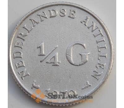 Монета Нидерландские Антиллы 1/4 гульдена 1970 КМ4 XF Серебро арт. 5159