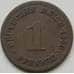 Монета Германия 1 пфенниг 1890 F КМ10 VF арт. 5202