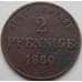 Монета Германия - Саксен-Менингер 2 пфеннига 1860 КМ171 XF- арт. 5234