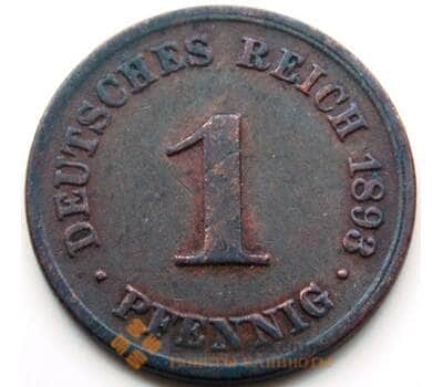 Монета Германия 1 пфенниг 1893 D КМ10 VF арт. 5247