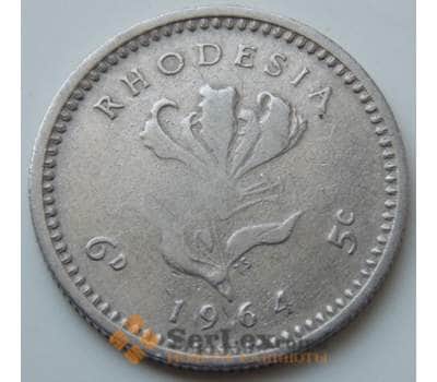 Монета Родезия 6 пенсов - 5 центов 1964 КМ13 F арт. 7137