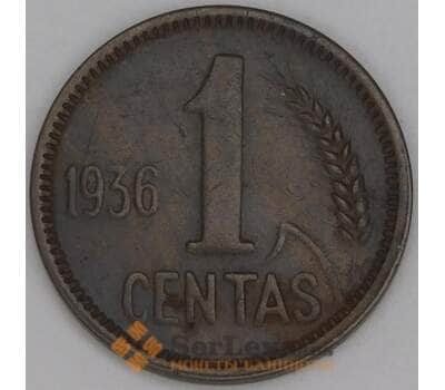 Литва 1 цент 1936 КМ79 VF арт. 53319
