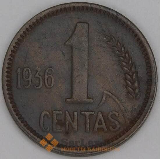 Литва 1 цент 1936 КМ79 VF арт. 53319