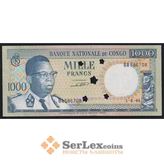 Конго 1000 франков 1964 Р8S UNC гашение арт. 52430