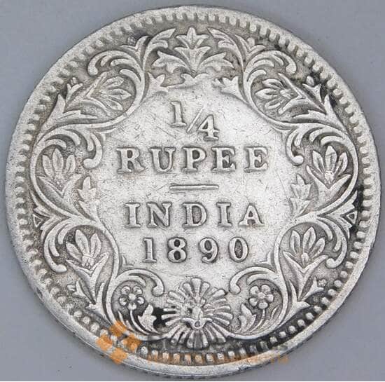 Британская Индия 1/4 рупии 1890 КМ490 VF арт. 56839