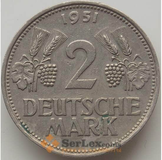 Германия 2 марки 1951 D КМ111 VF арт. 12212