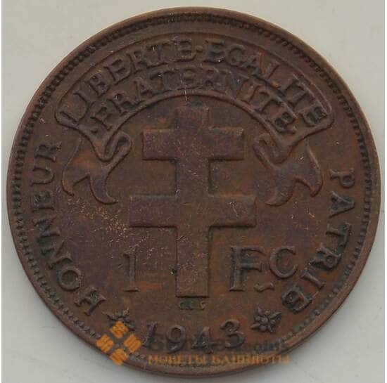 Камерун 1 франк 1943 КМ5 XF арт. 13061