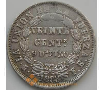 Монета Боливия 20 сентаво 1883 КМ159.1 VF+ Серебро арт. 5336