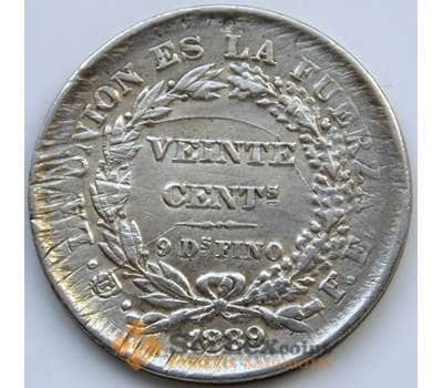 Монета Боливия 20 сентаво 1889 КМ159.2 VF+ Серебро арт. 5337