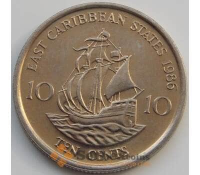 Монета Восточно-Карибские острова 10 центов 1986 КМ13 Корабль арт. 5372