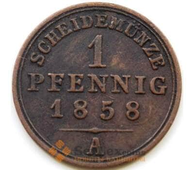 Монета Германия - Шаумбург-Липпе 1 пфенниг 1858 А КМ39 XF арт. 5393