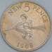 Монета Гернси 5 пенсов 1968 КМ23 AU арт. 5500