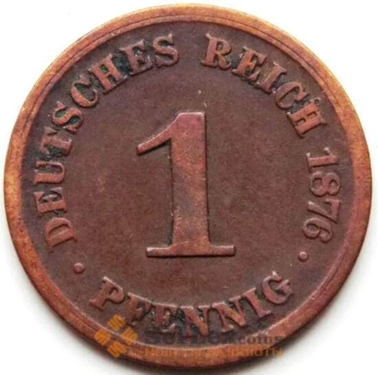 Германия монета 1 пфенниг 1876 F КМ1 VF арт. 5593