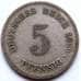 Монета Германия 5 пфеннигов 1889 D КМ3 VF арт. 5604